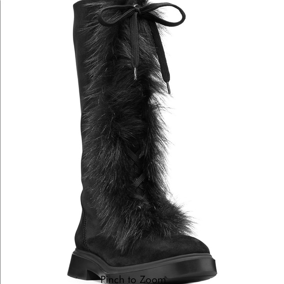 Stuart Weitzman Gwendy Black Suede Fur Boots 7 - Picture 3 of 6